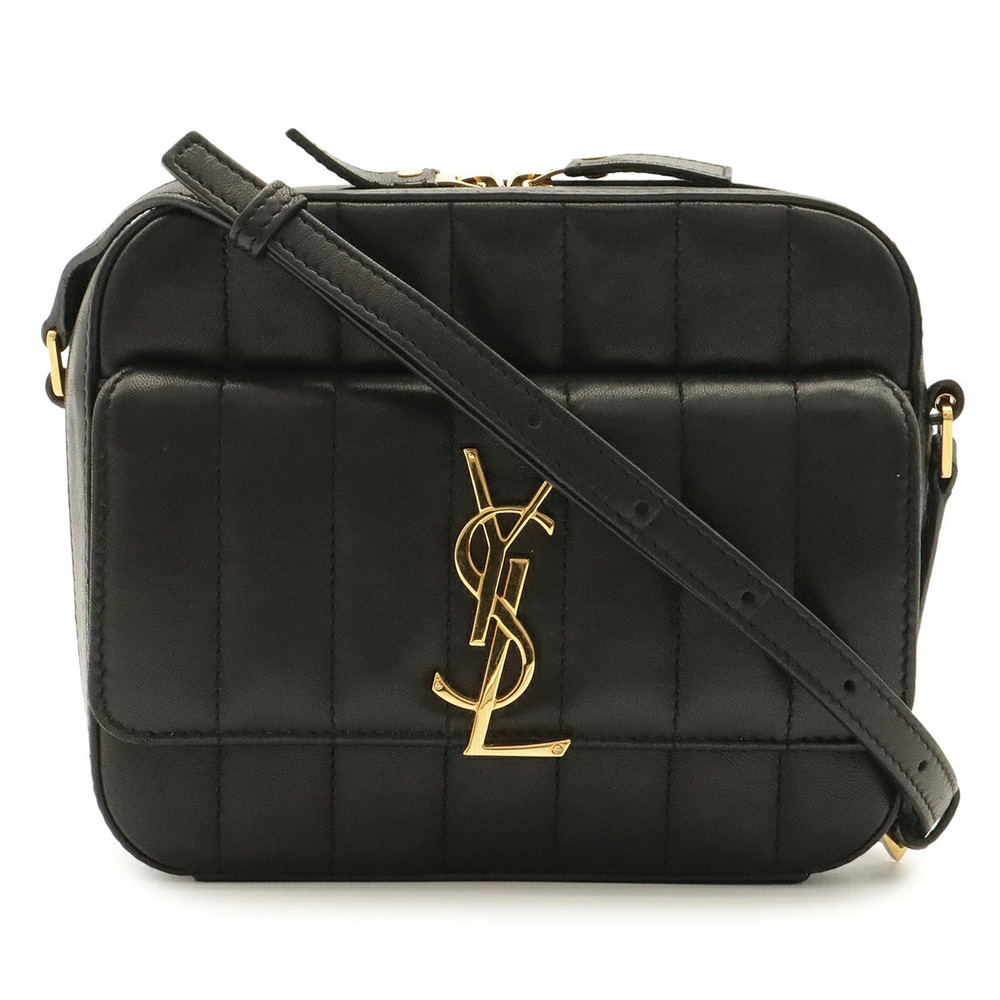 SAINT LAURENT PARIS Yves YSL Vicky Camera Bag Shoulder Leather Black
